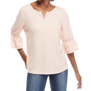 Sharagano Pullover Top Blush Pink 3/4 Bell Sleeves